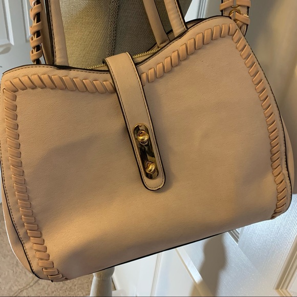 BLUSH PINK purse with rope trim and rope trim strap. Beautiful leopard interior. - Picture 4 of 16